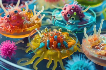 Obraz na płótnie Canvas Microscopic Merriment Imaginative Disguises of Bacteria and Viruses