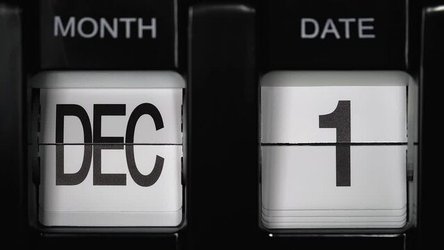 retro flip calendar with a date change from the thirty-first of December to the first of January. daily calendar with a change of days of the month. calendar concept, reminders, events. close up.