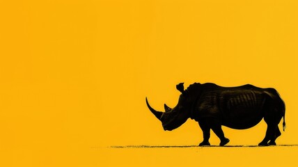 Silhouette of rhinoceros against vibrant yellow background
