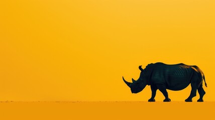 Fototapeta premium Silhouette of rhinoceros against orange background