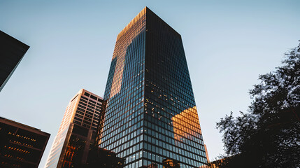 Obraz premium Golden Hour Reflection on Downtown Skyscrapers