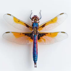 Fotobehang dragonfly on white background The dragonfly should be able to display sharp details. It displays intricate wings, a slender body, and multifaceted eyes. © Saowanee