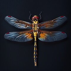 dragonfly on black background The dragonfly should be able to display sharp details. It displays intricate wings, a slender body, and multifaceted eyes.