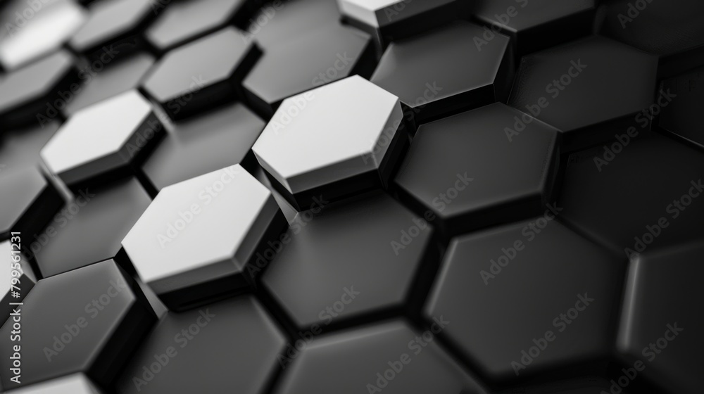Poster monochrome honeycombs: a striking black and white image featuring an intricate hexagonal pattern