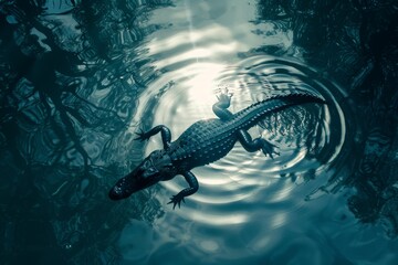 Ruler of the Depths: A Powerful Crocodile Swimming Gracefully in the Water