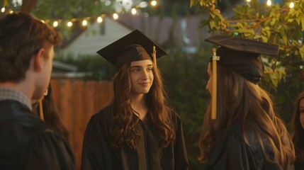 Obraz premium Graduates take turns sharing heartfelt speeches and words of gratitude to their peers and teachers at an alcoholfree graduation party showing that sober celebrations can be just as