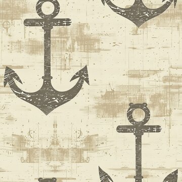 Seamless pattern with anchors on beige background.