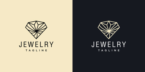 diamond jewelry symbol vector logo with line style	
