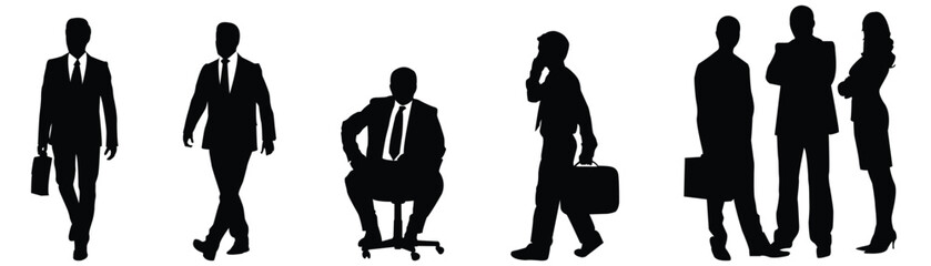 Silhouette of business people posing isolated on white stock illustration