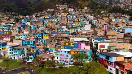 Medellin, Antioquia - Colombia. April 4, 2024. The largest artistic mural in Medellin, neighborhood...