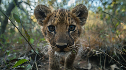 Fototapeta premium Close-up of a baby tiger's in forest
