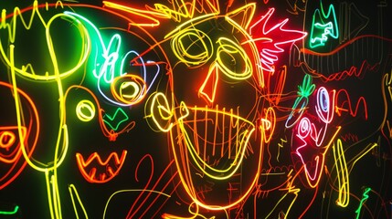 Doodle Style Neon Drawing Concept Art / Backdrop / Background / Wallpaper
