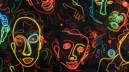 Doodle Style Neon Drawing Concept Art / Backdrop / Background / Wallpaper