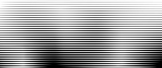 Line halftone gradient texture. Vibrating horizontal gradation background. Repeated stripe pattern backdrop. Black parallel thin to thick stripe moire backdrop for overlay, print, cover. Vector