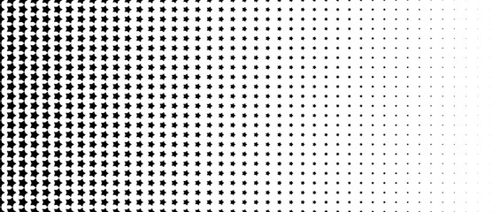 Star halftone gradient texture. Vanishing stars polka dot background. Repeating gradation pattern background. Black fading comic pop art overlay backdrop. Raster effect wallpaper. Vector texture