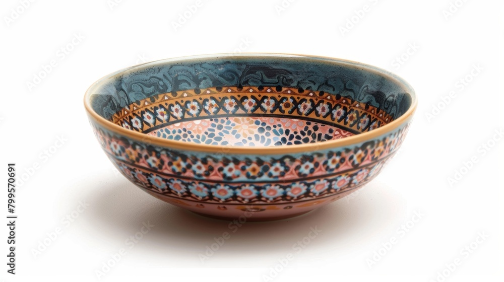 Poster a patterned ceramic bowl with intricate designs showcasing the artists skill in combining multiple c