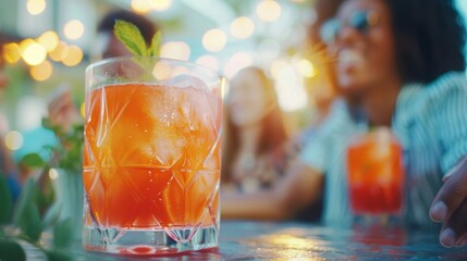 One individual shares their favorite nonalcoholic drink recipe with the group promoting the idea of finding alternative beverages to enjoy. - obrazy, fototapety, plakaty