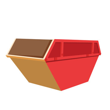 Red waste skip bin. vector 3d isometric illustrations