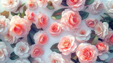 Fototapeta premium Seamless camellia flower pattern spring wallpaper fabric print background