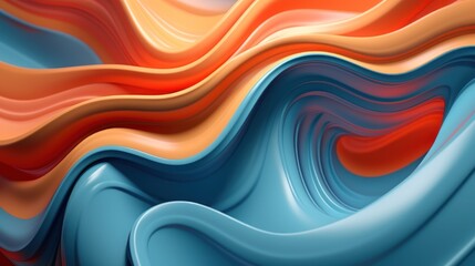 An abstract background with a fluid design of blue and orange gradient wavy lines in motion.