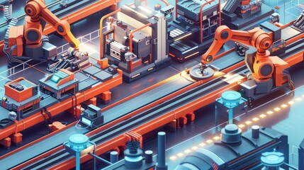 Robotic arm works in factory automation revolution industry 4.0