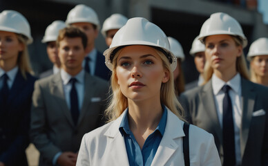 Businesswomen Wearing Hard Hats. The concept of productive, working women.

