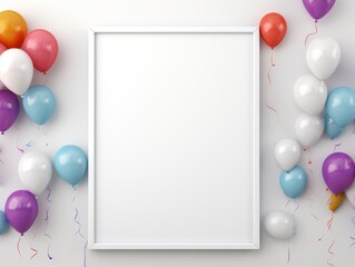 Brightly colored balloons border a vertical white canvas, offering a perfect space for celebratory messages.