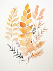 A boho chic watercolor painting of foliage in autumn hues, ideal for seasonal decor and art enthusiasts.