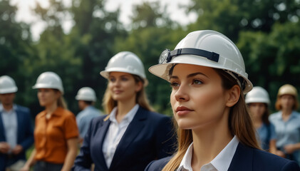Businesswomen Wearing Hard Hats. The concept of productive, working women.

