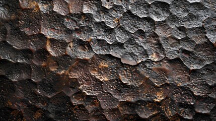 The image is of a rough, textured surface with a dark brown color