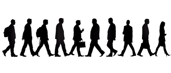 
Silhouettes of business people walking, standing and talking to each other isolated on a white background