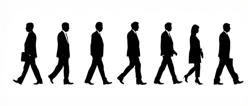 
Silhouettes of business people walking, standing and talking to each other isolated on a white background