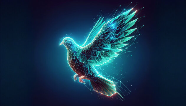 High-Tech Bird Illustration with a Neon Glow with Copy-Space