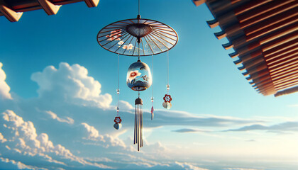 風鈴と夏の空.  AI generated.