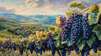 Obraz premium Vineyard with hanging grapes