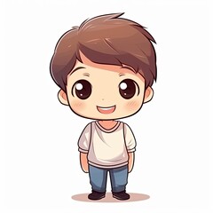 flat illustration of cute pleasant boy, friendly character, white background 