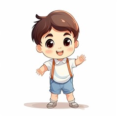 flat illustration of cute pleasant boy, friendly character, white background 