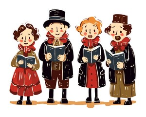 Christmas carolers, singing Christmas carolers
