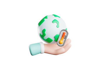 3D rendering Cute cartoon hand holding the earth