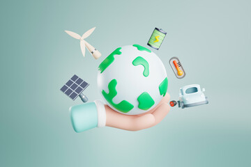 Fototapeta premium 3D rendering Cute cartoon hand holding the earth