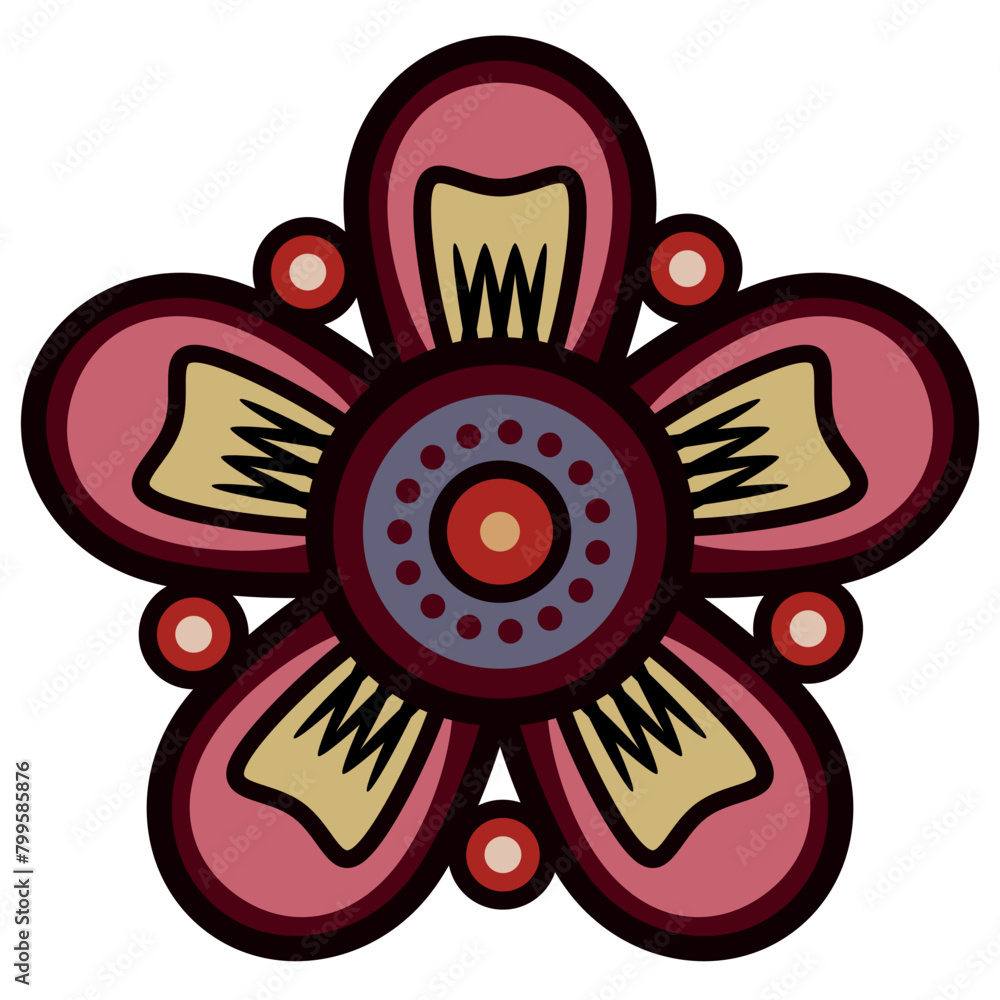 Wall mural Stylized flower. Geometrical floral design. Folk style. Isolated vector illustration.