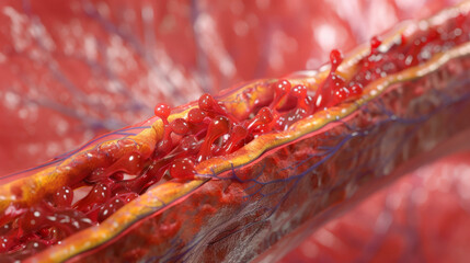 A detailed 3D rendering illustrating a cross-section of an artery blocked due to thrombosis associated with antiphospholipid syndrome