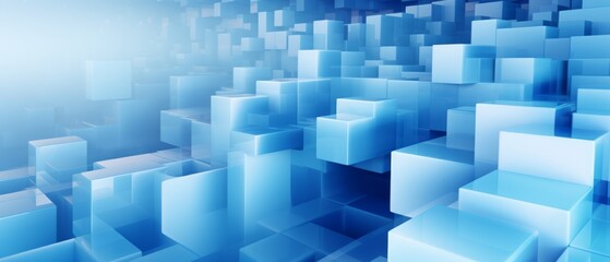 Naklejka premium 3D cubes arranged in a wave pattern, blue and white, representing digital fluidity and technology flow concepts,