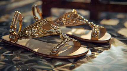 Elegant Gold Strappy Sandals Accentuated with Delicate Gems