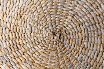 Dry Water Hyacinth, Handmade Wicker placemat surface top view texture Isolated