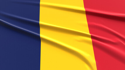 Fototapeta premium Chad Flag. Fabric textured Chadian Flag. 3D Render Illustration.