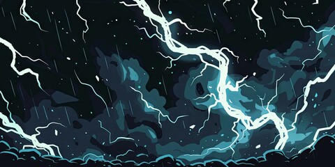 Abstract underwater lightning illustration - A creative take on lightning underwater, artfully blending ocean elements with electric currents for a surreal effect - obrazy, fototapety, plakaty