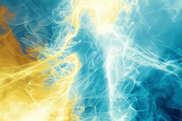 Abstract blue and yellow energy flows - A dynamic explosion of energy with intertwining yellow and blue flows, representing vibrancy and movement - obrazy, fototapety, plakaty