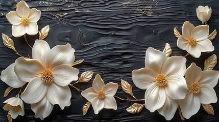 white wood background with white flowers border