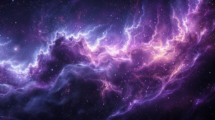 An artistic representation of outer space, where diagonal slices of black and dark purple create a cosmic backdrop, dotted with stars and enhanced with nebula-like textures 